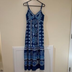 Caroline Constas Blue and White Floral Maxi Dress